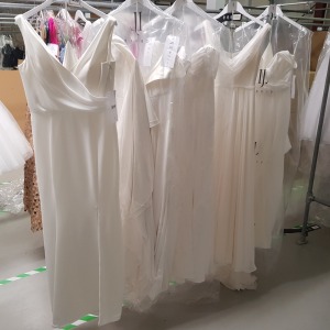 5 X PIECE BRAND NEW MIXED WEDDING DRESS LOT TO INCLUDE 1 X GEORGIA BRIDAL BLONDIE CREPE GOWN WRAP OVER IVORY DRESS SIZE 10 - GEORGIA BRIDAL CARTER IVORY DRESS SIZE 14 - GEROGIA BRIDAL BROOKE IVORY DRESS SIZE 16 ETC *** NOTE: ASSETS LOCATED IN BLACKBURN - 