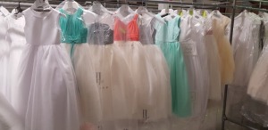 10 X PIECE BRAND NEW MIXED LINZI JAY KIDS COMMUNION DRESS LOT TO INCLUDE WHITE DRESS - PLAT DRESS - CORAL DRESS - PINK BOW DRESS - SEA GREEN DRESS - CHAMPAGNE DRESS ETC ALL IN VARIOUS SIZES *** NOTE: ASSETS LOCATED IN BLACKBURN - COLLECT IN PERSON ONLY - 