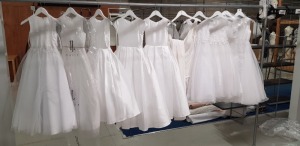 10 X PIECE BRAND NEW MIXED LINZI JAY KIDS COMMUNION DRESS LOT TO INCLUDE PATTI WHITE DRESS - JACOR WHITE DRESS - JOLIE WHITE DRESS - DELLA WHITE DRESS - SLEEVELESS DRESS BUTTONS DOWN IN WHITE ALL IN VARIOUS SIZES *** NOTE: ASSETS LOCATED IN BLACKBURN - CO