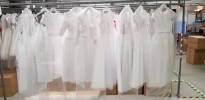 10 X PIECE BRAND NEW MIXED LINZI JAY KIDS COMMUNION DRESS LOT TO INCLUDE PLAIN WHITE DRESS - 2 PART WHITE DRESS - HALF SLEEVE WHITE DRESS - LOTTIE SPARKLE WHITE DRESS - FLOWER DETAIL WHITE DRESS ETC ALL IN VARIOUS SIZES *** NOTE: ASSETS LOCATED IN BLACKBU