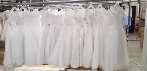 10 X PIECE BRAND NEW MIXED LINZI JAY KIDS COMMUNION DRESS LOT TO INCLUDE FLOWER DETAIL BOW DRESS - JEWELLED WHITE DRESS - FLOWER DETAIL DRESS IN WHITE - ETC ALL IN VARIOUS SIZES *** NOTE: ASSETS LOCATED IN BLACKBURN - COLLECT IN PERSON ONLY - BOOK SEPARAT