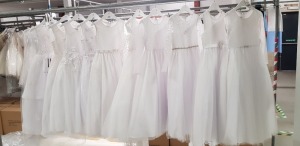 10 X PIECE BRAND NEW MIXED LINZI JAY KIDS COMMUNION DRESS LOT TO INCLUDE JEWELLED WHITE DRESS - WHITE BOW DRESS - LONGSLEEVE FLOWER DETAIL DRESS - STUD WHITE DRESS ETC ALL IN VARIOUS SIZES *** NOTE: ASSETS LOCATED IN BLACKBURN - COLLECT IN PERSON ONLY - B