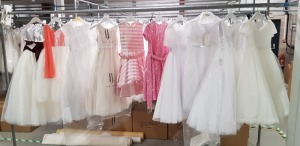 10 X PIECE BRAND NEW MIXED LINZI JAY KIDS COMMUNION DRESS LOT TO INCLUDE 2 X CHIFFON DRESSES - HALF SLEEVE WHITE DRESS - FLOWER DETAIL WHITE DRESS - PINK SEQUIN DRESS ETC ALL IN VARIOUS SIZES *** NOTE: ASSETS LOCATED IN BLACKBURN - COLLECT IN PERSON ONLY 