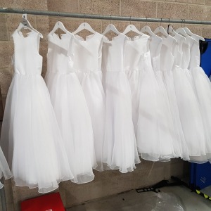 10 X BRAND NEW LINZI JAY KIDS WHITE RM COMMUNION DRESSES IN VARIOUS SIZES *** NOTE: ASSETS LOCATED IN BLACKBURN - COLLECT IN PERSON ONLY - BOOK SEPARATE COLLECTION TIME ***