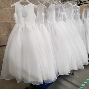 10 X BRAND NEW LINZI JAY KIDS WHITE RM COMMUNION DRESSES IN VARIOUS SIZES *** NOTE: ASSETS LOCATED IN BLACKBURN - COLLECT IN PERSON ONLY - BOOK SEPARATE COLLECTION TIME ***