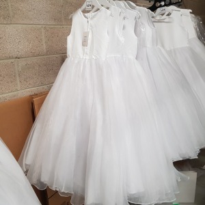 10 X BRAND NEW LINZI JAY KIDS WHITE RM COMMUNION DRESSES IN VARIOUS SIZES *** NOTE: ASSETS LOCATED IN BLACKBURN - COLLECT IN PERSON ONLY - BOOK SEPARATE COLLECTION TIME ***