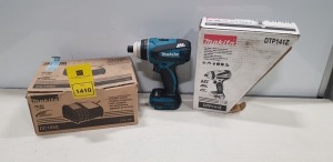 1 X MAKITA CORDLESS 4 MODE IMPACT DRIVER (DTP141Z) - NO BATTERY - ALSO TO INCLUDE 1 X MAKITA AUTOMOTIVE CHARGER ( DC18SE) - 12 V - 24 V DC