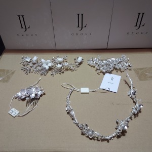 50 X PIECE BRAND NEW MIXED LINZI JAYNE WEDDING ACCESSORIES LOT TO INCLUDE PEARL AND LEAF BRIDAL COMBS - NARROW DIAMANTE AND ENAMEL FLOWERS - DIAMANTE WIRED ENAMEL FLOWER HAIR COMBS ETC *** NOTE: ASSETS LOCATED IN BLACKBURN - COLLECT IN PERSON ONLY - BOOK 