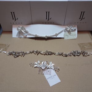 50 X PIECE BRAND NEW MIXED LINZI JAYNE WEDDING ACCESSORIES LOT TO INCLUDE DOUBLE DIAMANTE HAIR DRAPE COMBS - VINTAGE DIAMANTE & PEARL HAIR VINES - SMALL LEAF AND FLOWER COMBS ETC *** NOTE: ASSETS LOCATED IN BLACKBURN - COLLECT IN PERSON ONLY - BOOK SEPA