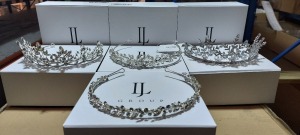 50 X PIECE BRAND NEW MIXED LINZI JAYNE WEDDING ACCESSORIES LOT TO INCLUDE TALL LEAF DESIGN TIARA - DIAMANTE TALL FLOWER TIARA - CRYSTAL FLOWERS SMALL TIARA - CLEAR STONES HEADBAND - FLOWER COMB WITH BEADED SPRAYS ETC *** NOTE: ASSETS LOCATED IN BLACKBUR