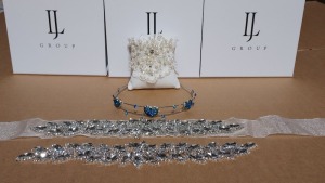 50 X PIECE BRAND NEW MIXED LINZI JAYNE WEDDING ACCESSORIES LOT TO INCLUDE PEARL LACE BRACLETS - DOUBLE HEARTS MAID BANDS - NARROW DIAMANTE BELTS WITH STAIN ETC *** NOTE: ASSETS LOCATED IN BLACKBURN - COLLECT IN PERSON ONLY - BOOK SEPARATE COLLECTION TIME