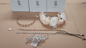 50 X PIECE BRAND NEW MIXED LINZI JAYNE AND AMANDA WYAATT WEDDING ACCESSORIES LOT TO INCLUDE ROSE GOLD FLOWER TIARAS - ROSE GOLD JEWELLED NECKLACES - SILVER BELT HEADBANDS - PEARL NECKLACE - PEACH FLORAL BANDS ETC *** NOTE: ASSETS LOCATED IN BLACKBURN - C