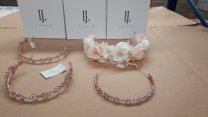 50 X PIECE BRAND NEW MIXED LINZI JAYNE AND AMANDA WYATT WEDDING ACCESSORIES LOT TO INCLUDE SILVER TIARAS - CRYSTAL/SILVER TIARAS - SILVER/PEARL COMB - ROSE GOLD BANDS - PEACH FLOWER BANDS - ETC *** NOTE: ASSETS LOCATED IN BLACKBURN - COLLECT IN PERSON ONL