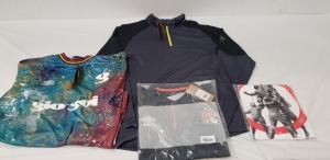 20 X BRAND NEW MIXED UMBRO RUGBY CLOTHING LOT CONTAINING ENGLAND CONTACT TRAINING SHORTS SIZE XL IN NAVY BLUE , ENGLAND LINE OUT T SHIRT SIZE LARGE IN WHITE , ENGLAND CVC POLO SHIRT IN HOT CORAL SIZE XL , PRO TRAINING HYBRID 1/2 ZIP TOP IN BLACK SIZE XXL 