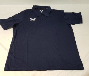 30 X BRAND NEW CASTORE SHORT SLEEVE COTTON / POLY POLO TOP IN NAVY BLUE IN MIXED SIZES S , M , L, XXL, XL IN ONE TRAY (TRAY NOT INCLUDED)