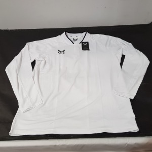 25 X BRAND NEW CASTORE LONG SLEEVE POLO IN WHITE / BLACK IN MIXED SIZES XL , L , 4XL ,3XL , XS IN ONE TRAY (TRAY NOT INCLUDED)