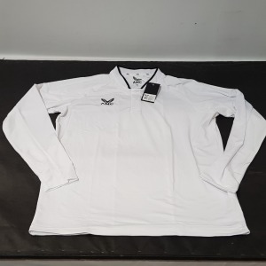 20 X BRAND NEW CASTORE LONF SLEEVE POLO TOP IN WHITE/BLACK IN MIXED SIZES XL , 4XL , XS , 3XL