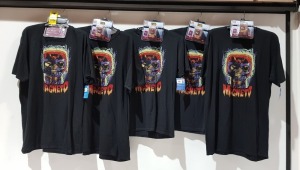 9 X BRAND NEW MIXED FUNKO TEES LOT CONTAINING 1 X SEINFIELD - JERRY & NEWMAN IN MEDIUM / 1 X SEINFIELD LOGO IN 2 XL / 1 X JERRY STAND UP IN XL / 1 X ELAINE DANCE SQUARE IN MEDIUM / 5 X BRAND NEW FUNKO POP & TEE SETS - ALL IN MARVEL ZOMBI MAGNETO - 3 IN