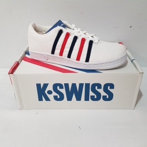 12 X BRAND NEW K.SWISS MEMORY FOAM TRAINERS IN MIXED SIZES UK 8/H AND UK8 AND ALL IN WHITE/MIXED