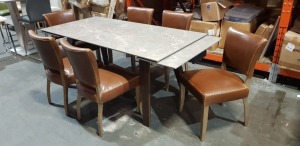 1 X AXTON EXTENDING DINING TABLE 1800/2600MM WITH 6 BROWN LEATHER CHAIRS -