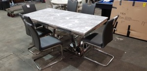 1 X ARTURRO GRANITE TOP TABLE WITH 6 CHAIRS IN GREY WITH CHROME LEGS - SIZE L-2M -W1M