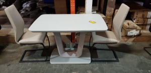 1 X LAZZARO EXTENDABLE DINNING TABLE IN LIGHT GREY SIZE 1200MM X 1600MM - WITH 2 CHAIRS IN CREAM