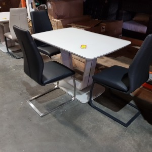 1 X LAZZARO EXTENDABLE DINNING TABLE IN LIGHT GREY SIZE 1200MM X 1600MM - WITH 3 CHAIRS IN BLACK