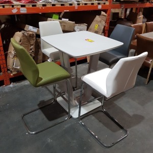 1 X LAZZARO BAR TABLE IN LIGHT GREY - 80CMX80CMX100CM WITH 4 X BAR STOOLS IN WHITE - CREAM - GREEN - BLACK