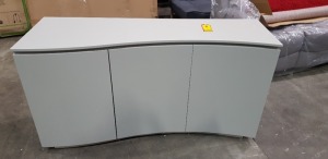 1 X LAZZARO 3 DOOR CURVED SIDEBOARD WITH LED LIGHTS - LIGHT GREY - 150X50X80CM - CUSTOMER RETURNS