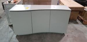 1 X LAZZARO 3 DOOR CURVED SIDEBOARD WITH LED LIGHTS - LIGHT GREY - 150X50X80CM - CUSTOMER RETURNS