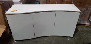 1 X LAZZARO 3 DOOR CURVED SIDEBOARD WITH LED LIGHTS - IN WHITE - 150X50X80CM - CUSTOMER RETURNS