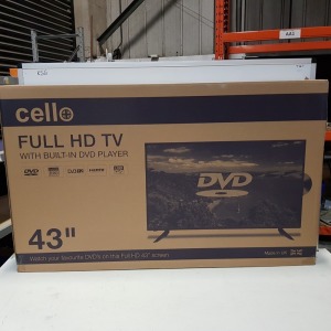 1 X CELLO 43 INCH FULL HD TV WITH BUILT IN DVD PLAYER (A- GRADE)