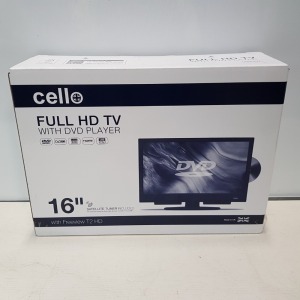 1 X CELLO 16 INCH FULL HD TV WITH DVD PLAYER AND SATELLITE TUNER BUILT IN (A- GRADE)