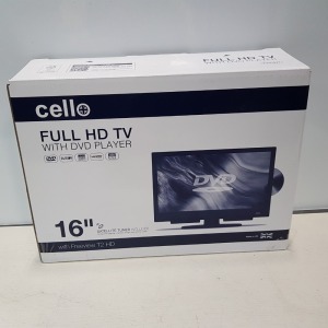 1 X CELLO 16 INCH FULL HD TV WITH DVD PLAYER AND SATELLITE TUNER BUILT IN (A- GRADE)