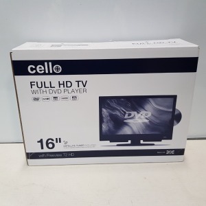 1 X CELLO 16 INCH FULL HD TV WITH DVD PLAYER AND SATELLITE TUNER BUILT IN (A- GRADE)