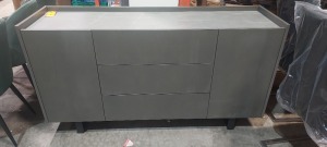 1 X 2 DOOR , 3 DRAWER SIDEBOARD IN GREY WITH GRANITE TOP SIZE L 160 , D 45 , H 86CM (NOTE CUSTOMER RETURNS)