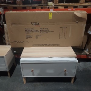 1 X VIDA LIVING MARLOW 2 DOOR WARDROBE IN CASHMERE OAK SIZE L 97 , D60 , H190CM IN 2 BOXES ( NOTE CUSTOMER RETURNS)