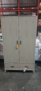 1 X 2 DOOR 2 DRAW WARDROBE IN CREAM SIZE L 110 , D 60 , H 197 ( NOTE CUSTOMER RETURNS ALREADY BUILT )