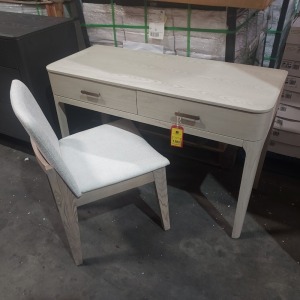 1 X 2 DRAWER DRESSING TABLE WITH CHAIR IN CREAM SIZE L 120 , D 50 , 78CM ( NOTE CUSTOMER RETURNS ALREADY BUILT )