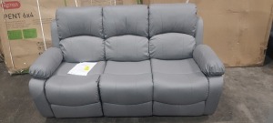 1 X HOME LIFE 3 SEATER MANUAL RECLINER IN LEATHER LOOK GREY