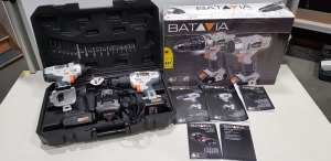 1 X BATAVIA COMBI DRLL AND IMPACT DRIVER SET - INCLUDES 1 BATTERY AND 1 CHARGER AND DRILL BITS WITH CARRY CASE (CODE : 7062634)