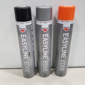 29 X BRAND NEW ROCUL EASYLINE EDGE 750ML SPRAY CANS - 12 IN ORANGE - 12 IN GREY - 5 IN BLACK