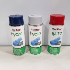 35 X BRAND NEW VALSSPAR PASTIKOTE HYDRO GLOSS SPRAY PAINTS - 350 ML - 18 IN DARK BLUE / 10 IN RED / 7 IN GREY PRIMER