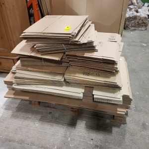 FULL PALLET OF VARIOUS SIZED CARDBOARD BOXES - ON 1 FULL PLT