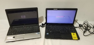 2 X LAPTOPS LOT CONTAINING 1 TOSHIBA C660 LAPTOP - INTEL CORE I3 PROCESSOR - NO O/S WITH CHARGER AND 1 HP G61 LAPTOP - NO O/S WITH CHARGER