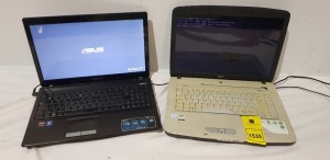 2 X LAPTOPS LOT CONTAINING 1 ACER 5315 LAPTOP - NO O/S WITH CHARGER AND 1 ASUS K53U LAPTOP - 500GB HDD - NO O/S WITH CHARGER