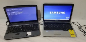 2 X LAPTOPS LOT CONTAINING 1 SAMSUNG RUS10 LAPTOP - 250GB HDD - NO O/S WITH CHARGER AND 1 ACER 57382 LAPTOP - NO O/S WITH CHARGER