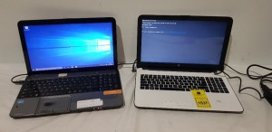 2 X LAPTOPS LOT CONTAINING 1 HP LAPTOP - AMD A6 - 6310 - 1TB HDD - NO O/S WITH CHARGER AND 1 TOSHIBA L850 LAPTOP - INTEL CORE I3 - 32GB HDD - WINDOWS 10 WITH CHARGER