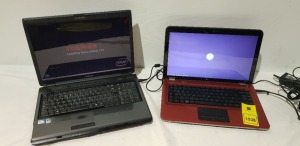 2 X LAPTOPS LOT CONTAINING 1 HP DV6 LAPTOP - 250GB HDD - NO O/S WITH CHARGER AND 1 TOSHIBA L350 LAPTOP - 17INCH SCREEN - NO O/S WITH CHARGER