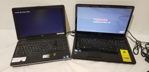 2 X LAPTOPS LOT CONTAINING 1 TOSHIBA L670 LAPTOP - 17 INCH SCREEN - 250GB HDD WITH WINDOWS 10 - NOT ACTIVATED - BATTERY UNTESTED WITH CHARGER AND 1 DELL LAPTOP E6540 - INTEL CORE I7 4800 2.7GHZ - 250GB HDD - 8GB RAM - NO O/S WITH CHARGER